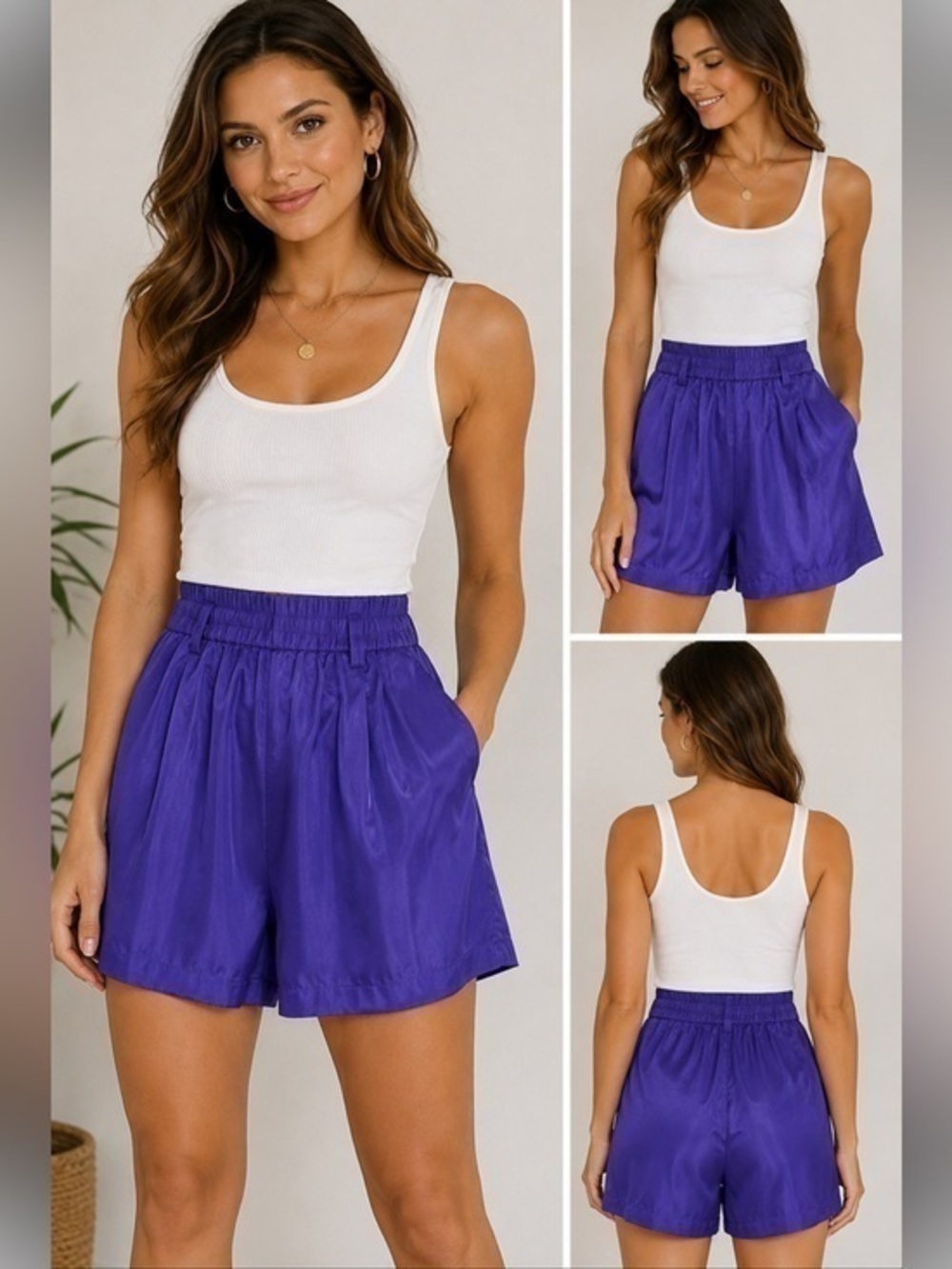 Compagnie Internationale Express vintage 80’s 100% silk purple high rise shorts